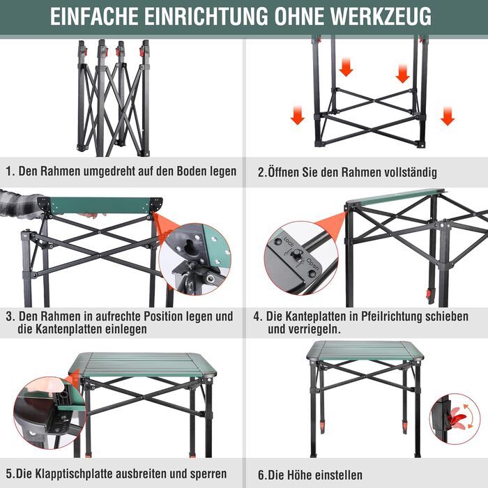 Алюмінієвий розкладний стіл VILLEY з сумкою для перенесення, складний кемпінговий стіл з алюмінію, складний балконний стіл, садовий стіл для пікніків, кемпінгу та пляжного відпочинку на свіжому повітрі, 40 * 40 * 53 см, малий