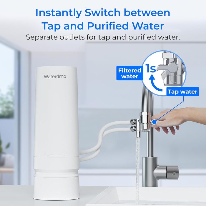 Настільний фільтр для води, 4000 галонів фільтр для води з крана з нагадуванням про термін служби фільтра, зменшує вміст важких металів, неприємного запаху та 99 хлору (1 фільтр у комплекті), 06