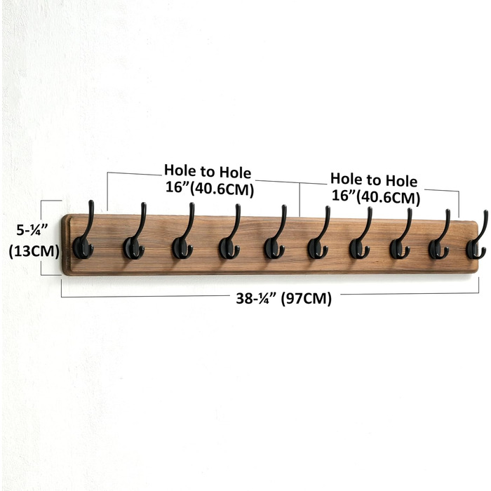 Вішалка для пальто Dseap, міцна гачкова вішалка довжиною 97 см з 10 гачками, гачки для пальто настінні, гачки для пальто для одягу