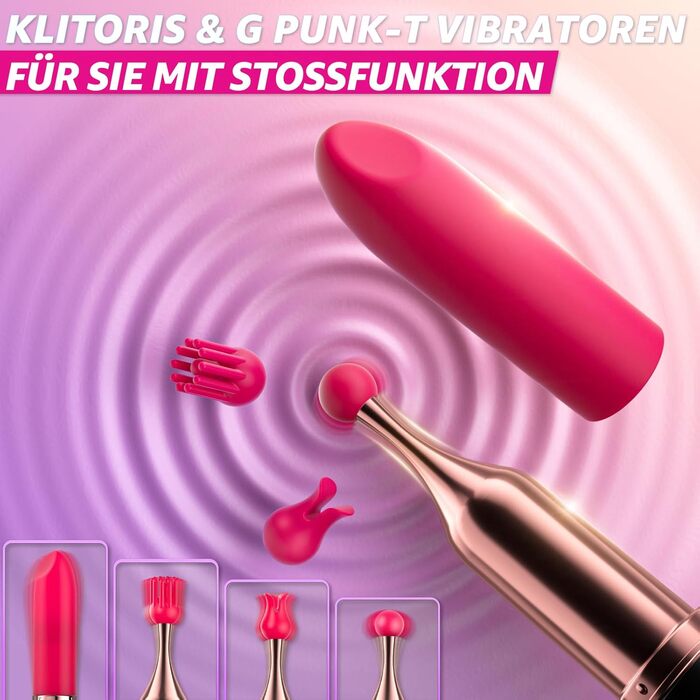 Мінівібратор Mikymiky, у формі помади, 10 режимів вібрації, з 4 силіконовими насадками