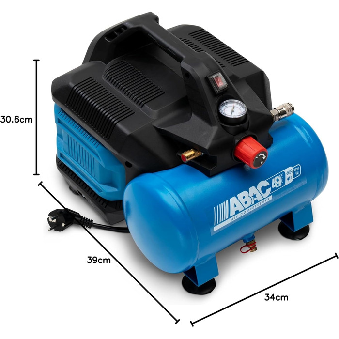 Малошумний портативний повітряний компресор EASE-AIR 6, Безмасляний повітряний компресор, Максимальний тиск 8 бар, Потужність 0,75