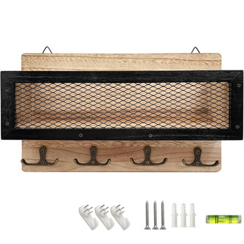 Тримач для ключів настінний декоративний, дерев'яний настінний органайзер для ключів з 4 подвійними гачками для ключів, настінна в