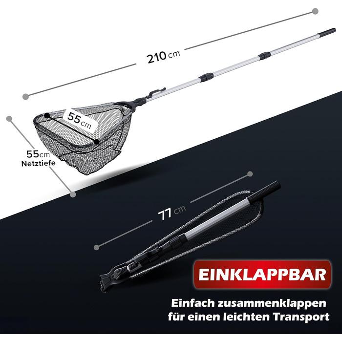 Гумова рибальська сітка 1,6 м/2,1 м Складана Міцний універсальний підсак Телескопічна Гумова рибальська сітка Безпечна для риби 2,1 м з чохлом