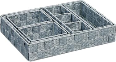 Набір кошиків для зберігання Relaxdays, 6 шт. , пластик, сірий Кошики для ванної кімнати, кошики 4 розмірів, плетені, металевий каркас, сірий, набір з 6 шт.