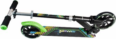 Самокат, 180 мм, ABEC 5, схвалений GS, регульований по висоті, світлодіодні колеса, зелено-чорний одинарний, 337 Aluminium Scooter