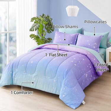 Комплект дитячої постільної білизни Drucon rainbow для дівчаток, постільна білизна в мішку з 6 предметів, двоспальний розмір, ульт