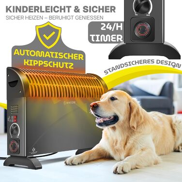 Конвекторний обігрівач KESSER 2000 Вт, 24-годинний таймер із захистом від замерзання Плавне термостатне керування Турбонагрів 3 швидкості Ручки для перенесення Антрацит