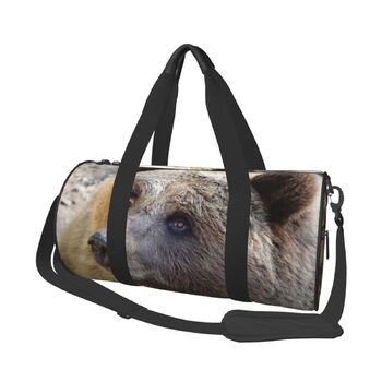 Спортивна сумка, дорожня сумка, з принтом ведмедя, сумка для подорожей на вихідні, чорна, універсальний розмір