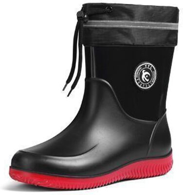 Водонепроникні гумові чоботи Pangolin для жінок та чоловіків, дощовики до середини литки з нековзною підошвою, знімний теплий внутрішній черевик/підкладка, робочі чоботи для садівництва на відкритому повітрі, чорні/червоні, EU 48