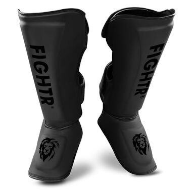 Професійні щитки для гомілок FIGHTR надзвичайно товсті - з ідеальною посадкою та ідеальною підкладкою Надзвичайно товстий захист гомілки для ударів ногами в кікбоксингу, ММА, муай-тай та бойових мистецтвах, повністю чорного кольору, розмір S