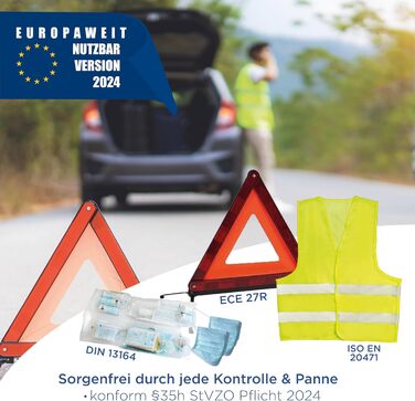 Автомобільна аптечка, включаючи аптечку автомобільну 2024 (червоний), 2024 tv geprft, inklusive Warndreieck und Warnwesten Auto -