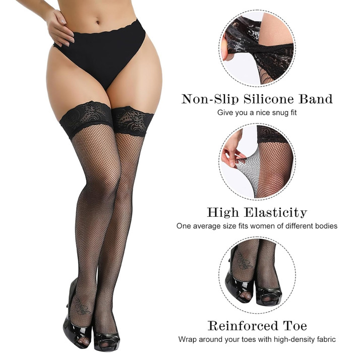 Сет з 4 пар панчох SNDE, мереживні, високі до стегна, універсальний розмір