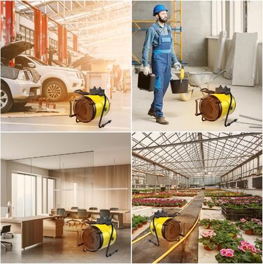 Промисловий обігрівач з вентилятором потужністю 5000 Вт для великих приміщень з термостатом та 3 режимами нагріву, будівельний обігрівач, сушарка для будівель, вентилятор з портативною ручкою для гаража, будівельного майданчика