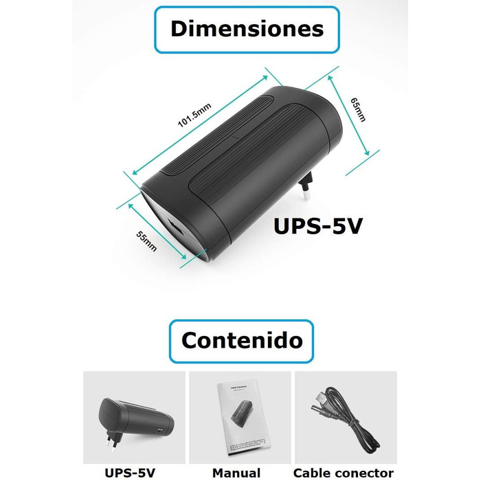 ДБЖ Mini-UPS 5 В із внутрішнім акумулятором 2500 мАг і USB-портом ДБЖ для камер та інших пристроїв 5 В (макс. 2 А)