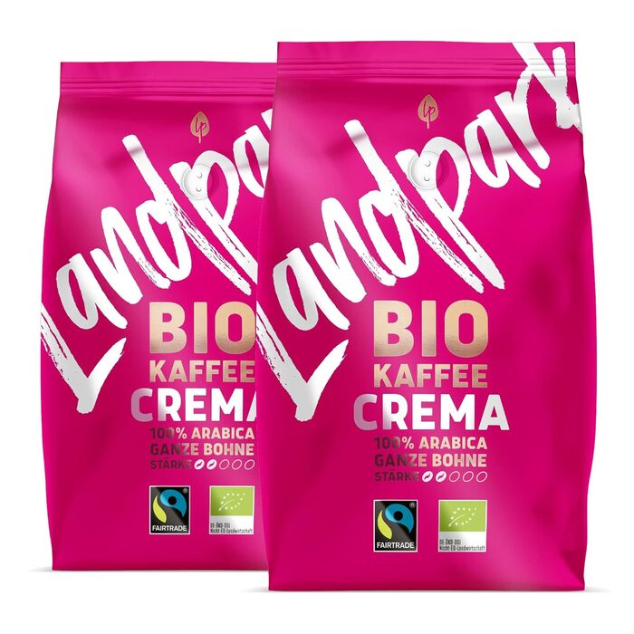 Органічна кава Crema Landpark 500 г (2 шт.) - 100 арабіка в зернах - Середнє обсмаження - Кава з низькою кислотністю - Fair Trade 500 г (2 шт.)