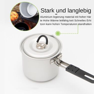 Складаний горщик для кемпінгу 770 мл, горщик для пікніка, відкритий горщик для приготування їжі, чашка з нержавіючої сталі, алюмінієвий корпус, дизайн, антипригарний, одна порція, кемпінг, приготування їжі, походи, барбекю, пригоди та подорожі