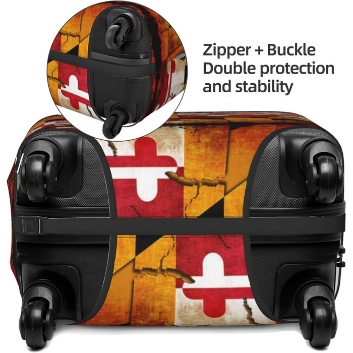 Чохол для валізи з дерева, прапор штату Меріленд, міцний захист для багажу, підходить для валіз розміром 45.7 - 81.3 см, малий, Чорний