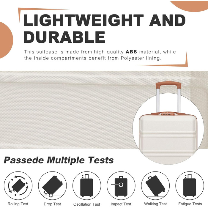 Маленька легка валіза KONO з твердої оболонки 16 дюймів з ABSPC та кодовим замком, ручна поклажа на 4 колесах для Ryanair та easyJet, 45x35x20 см, кремово-білий колір