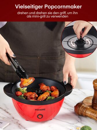 Машина для попкорну FOHERE, 3.5-літрова машина для дому, електричний попкорн-поппер з цукром та олією, антипригарне покриття, тиша та швидка, велика кришка як миска для подачі, для вечорів кіно