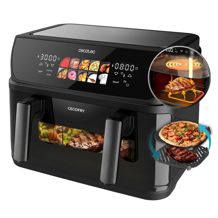 Аерофритюрниця Cecotec Cecofry&Grill Duoheat 10000, 2800 Вт, 10 л, з вікном перегляду, Inox