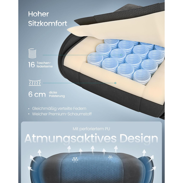 Ігрове крісло SONGMICS, офісне крісло, стілець для роботи, ергономічне ігрове крісло, пружинна подушка сидіння, підставка для ніг, підлокітники з синхронним механізмом, чорний колір OBG079B01