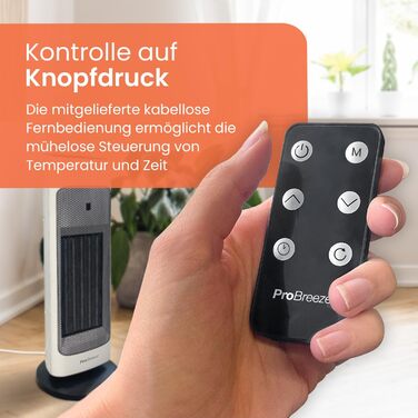 Керамічний вентилятор-обігрівач Pro Breeze з пультом дистанційного керування та 7 режимами нагріву - Електричний радіаційний обігрівач потужністю 2000 Вт із захистом від перегріву та 24-годинним таймером - Енергозберігаючий еко-режим та тиха робота, колив