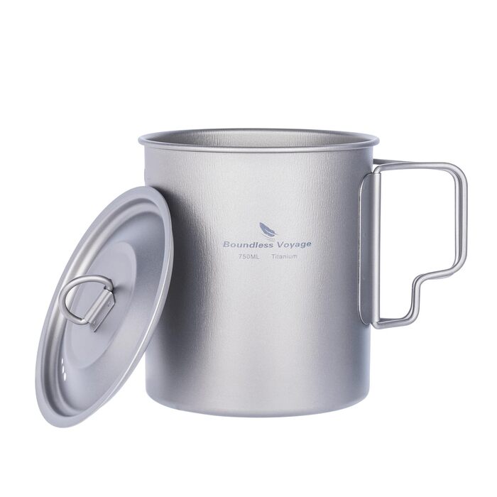 Одностінна титанова кружка Boundless Voyage з кришкою, складна ручка, для активного відпочинку на природі, кемпінгу, надлегка, для води, чаю, кави, 750 мл, 750 мл, 1 упаковка