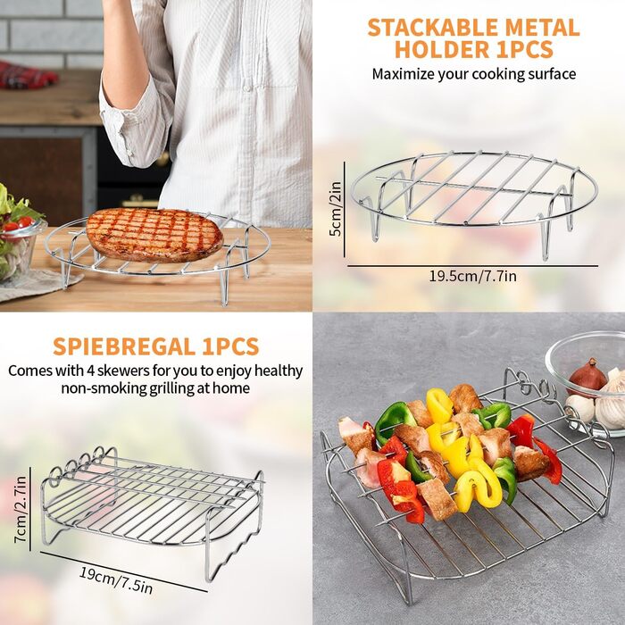 Аксесуари для фритюрниці XL і XXL 8 дюймів із 10 предметів Набір аксесуарів для потовщеної фритюрниці, сумісний із Cosori 4.7L Philips 6.2L