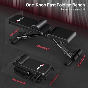 Регульована лава для штанги PASYOU з багатофункціональною тренувальною лавкою на 90 градусів, похила лава, швидко складана лава для жиму лежачи для домашнього використання, вантажопідйомність 400 кг, стійка для штанги