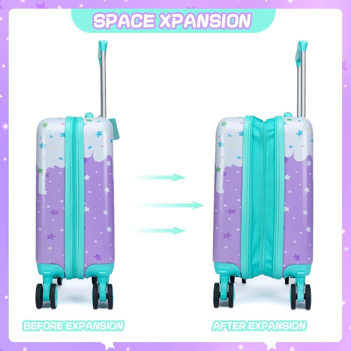 Дитячий набір валіз та рюкзака Кішечка (5 предметів) - валіза-каталка, ручна поклажа, дорожній набір, твердий корпус для дівчаток