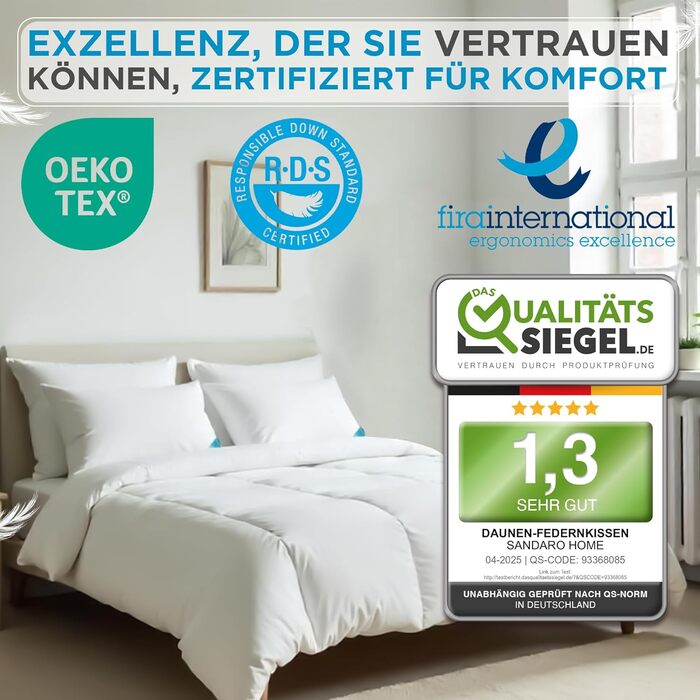 Пухово-пір&39яні подушки, 40x80 см, комплект з 2 шт., 3 камери (750 грамів) - сертифіковано Oeko-Tex 100 натуральний продукт у чохлі з чистої бавовни, подушка для сну Ultra Comfort, 2 шт. (1 упаковка), 3 камери, 40x80 см