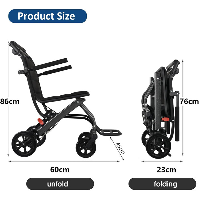 Інвалідне крісло WEYRAL 8 кг легко складається, складні інвалідні візки, транзитне крісло колісне для людей похилого віку, інвалідне крісло на відкритому повітрі, транспортні інвалідні візки, вантажопідйомність 100 кг