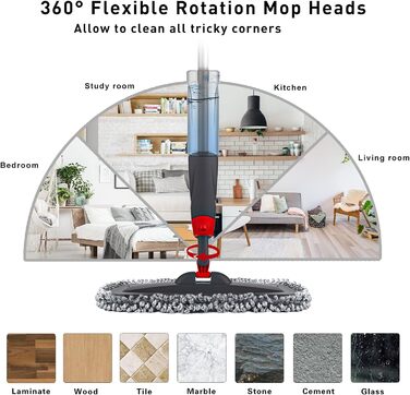 Швабра Homgif Spray Mop 135 см з функцією розпилення, швабра для підлоги з функцією розпилення 750 мл, домашня кухонна швабра для