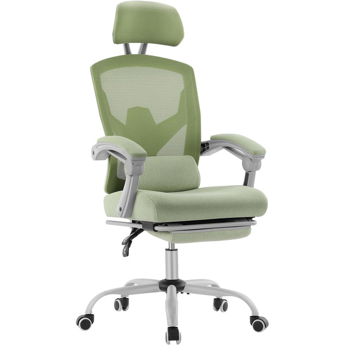 Ергономічне офісне крісло DUMOS - стілець зі зручними підлокітниками, оснащений зручною поперековою опорою та підставкою для ніг, підходить для дому та офісу (зелений)