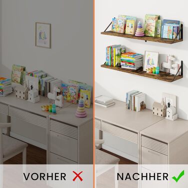 Настінні полиці, комплект з 3 шт. , ширина 90 см, глибина 20 см, дерев&39яні полиці з ДСП, плаваюча полиця для вітальні, спальні, кухні, кабінету, вінтажно-коричневий колір, 90 x 20 см, комплект з 3 предметів (90 см) вінтажно-коричневий колір