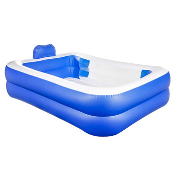 Надувний басейн 200x150x50 см з підголівником та оглядовим вікном сімейний басейн 440 л синьо-білого кольору для саду, балкону та тераси зі зливним клапаном та латочкою для ремонту