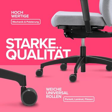 Ергономічне офісне крісло, зроблене в Німеччині Зручна спинка з регулюванням висоти Індивідуально регульована глибина сидіння (світло-рожевий)