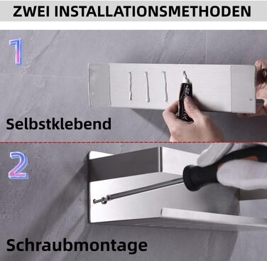 Полиця для душу HomeHeng без свердління Полиця для ванної Полиця для ванної Полиця для душу Настінна полиця Кошик для душу з нержавіючої сталі Полиця для ванної кімнати Полиця для душу Настінна полиця з матового нікелю, H91107-40BN