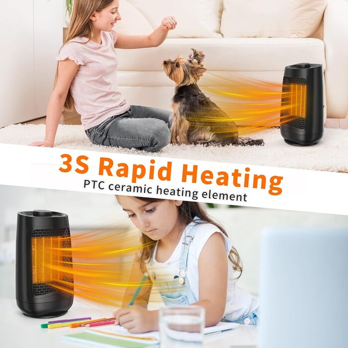 Тепловентилятор GARDTECH, швидконагріваючий обігрівач приміщення потужністю 1500 Вт з функцією повороту, енергозберігаючий радіатор з термостатом для використання в приміщенні, керамічний радіатор із захистом від перегріву та перекидання, дуже великий, жо