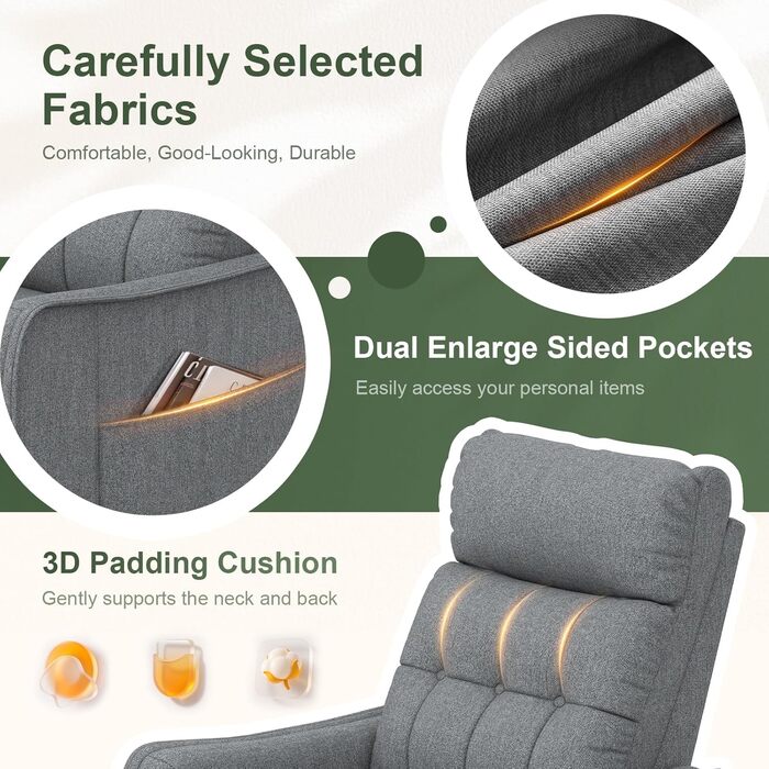 Крісло-реклайнер для телевізора з підйомником, електричне масажне крісло з функцією відкидання, масажем та підігрівом, крісло для телевізора, шезлонг, м&39яке крісло, крісло для вітальні з 2 пультами дистанційного керування, сірий
