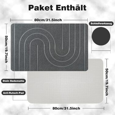 Великий кам&39яний килимок для ванної 80x50 см, 2024 Новий діатомовий килимок для ванної, нековзний, килимок для душу, килимок для ванної, швидковисихаючий, 100 натуральний, суперпоглинаючий килимок для ванної (сірий, 80x50 см) 50 x 80 см (прямокутний) сі