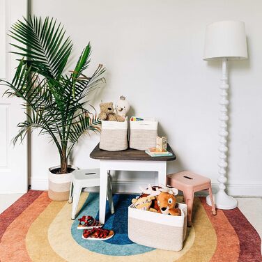 Прямокутний плетений кошик для зберігання OrganiHaus, кошики для вітальні, дитячої кімнати, ванної кімнати, декоративний кошик, складний з ручками для ковдр та іграшок медово-кремово-білий, 37x25x22,5 см, світло-медовий / кремово-білий