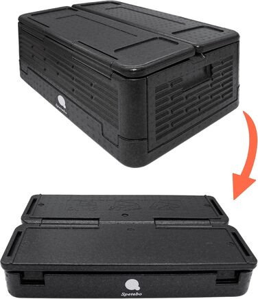 Великий складаний чорний термобокс для зберігання їжі гарячою та холодною - 42 л - Складаний підігрівач/охолоджувач їжі 60 x 41 см - Складаний пінопластовий холодильник/холодильник для їжі та напоїв з ізольованою кришкою 42 л / 60 x 41 см