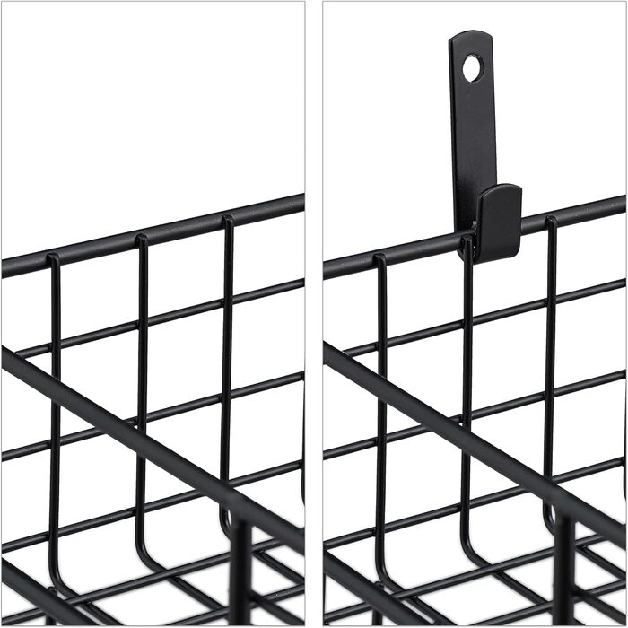 Набір із 3 дротяних кошиків Relaxdays, настінний кошик для зберігання, ВxШxГ 7,5 x 41 x 16 см, металевий кошик, ручки, універсальний кошик, чорний