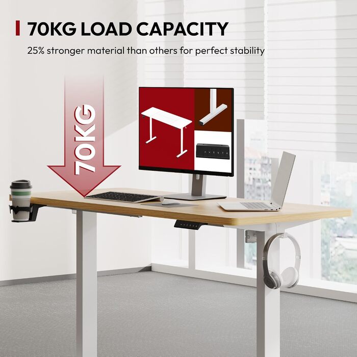 Письмовий стіл з регульованою висотою 160x80 см Ергономічний стіл для роботи стоячи з функцією пам&39яті та блокуванням від дітей, міцний каркас (клен) 160x60 см клен