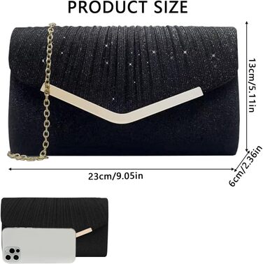 Клатч жіночий блискучий, мініатюрна сумочка-конверт, елегантна вечірня сумочка для нареченої, з від'ємним ланцюжком для весілля, вечірки, випускного (Чорний)