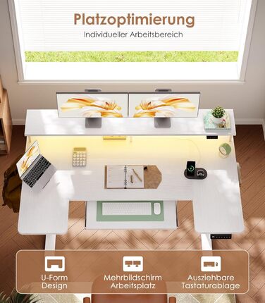 Подібний стіл OffiGo з регульованою висотою, електричний стіл для роботи сидячи/стоячи 140 см з підставкою для монітора, розетками та портом заряджання USB, стіл для роботи стоячи зі світлодіодним підсвічуванням, комп&39ютерний стіл для домашнього офісу, 