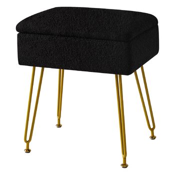 Туалетний стілець-стілець з місцем для зберігання, квадратний оксамитовий пуф Тедді, сучасний багатофункціональний макіяжний стілець для спальні, вітальні 40 x 30 x 47 см чорний HBD031B