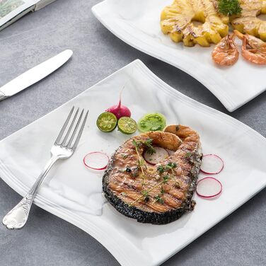 Серія Флора, 6 предметів Набір мармурових порцелянових плоских тарілок Обідня тарілка Обідня тарілка 10,25 дюйма / 26x27x2,5 см дл