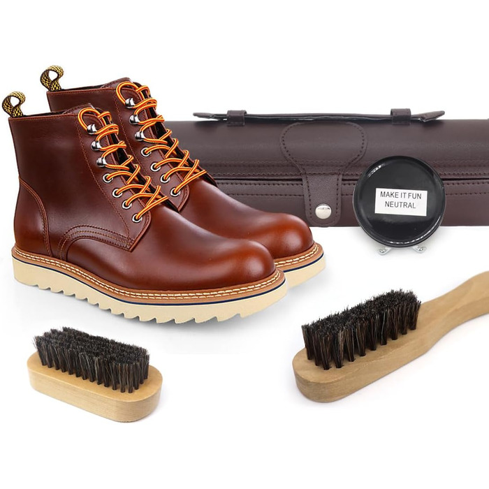 Набір для чищення взуття та набір із 12 предметів - набір для чищення шкіряного взуття з коричневим чорним воском, щітки для полірування взуття - компактний набір для чищення взуття